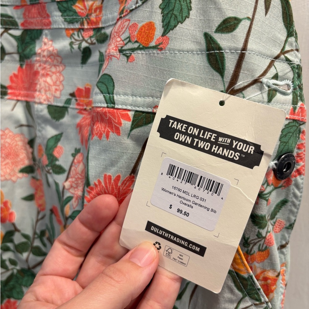 Duluth Trading Co Dahlia Floral Bib Overalls - Orange and Green